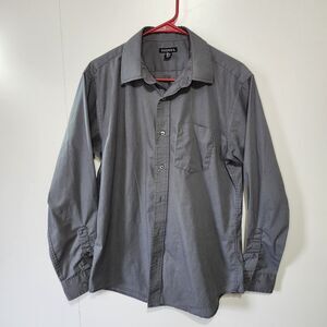 George Men’s M Gray Button-Up Long Sleeve Dress Shirt Casual Work Pocket